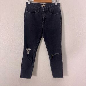 Madewell Faded Black Distressed Knee 9' High Rise Skinny Jeans